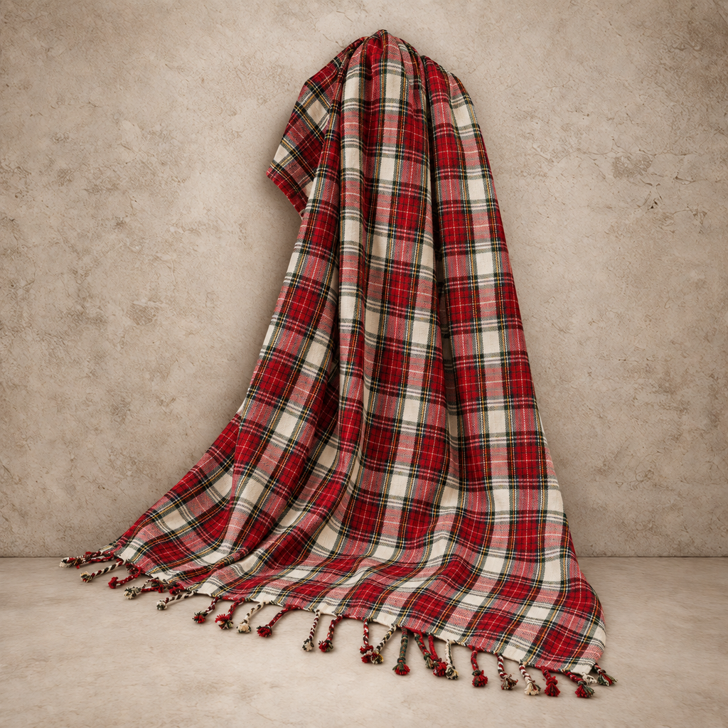 Beautiful Green + Red Tartan Throw