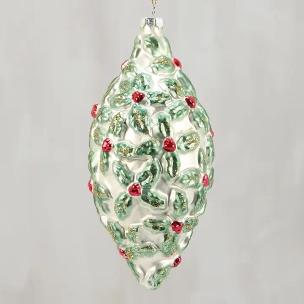 Holly Finial Glass Ornament