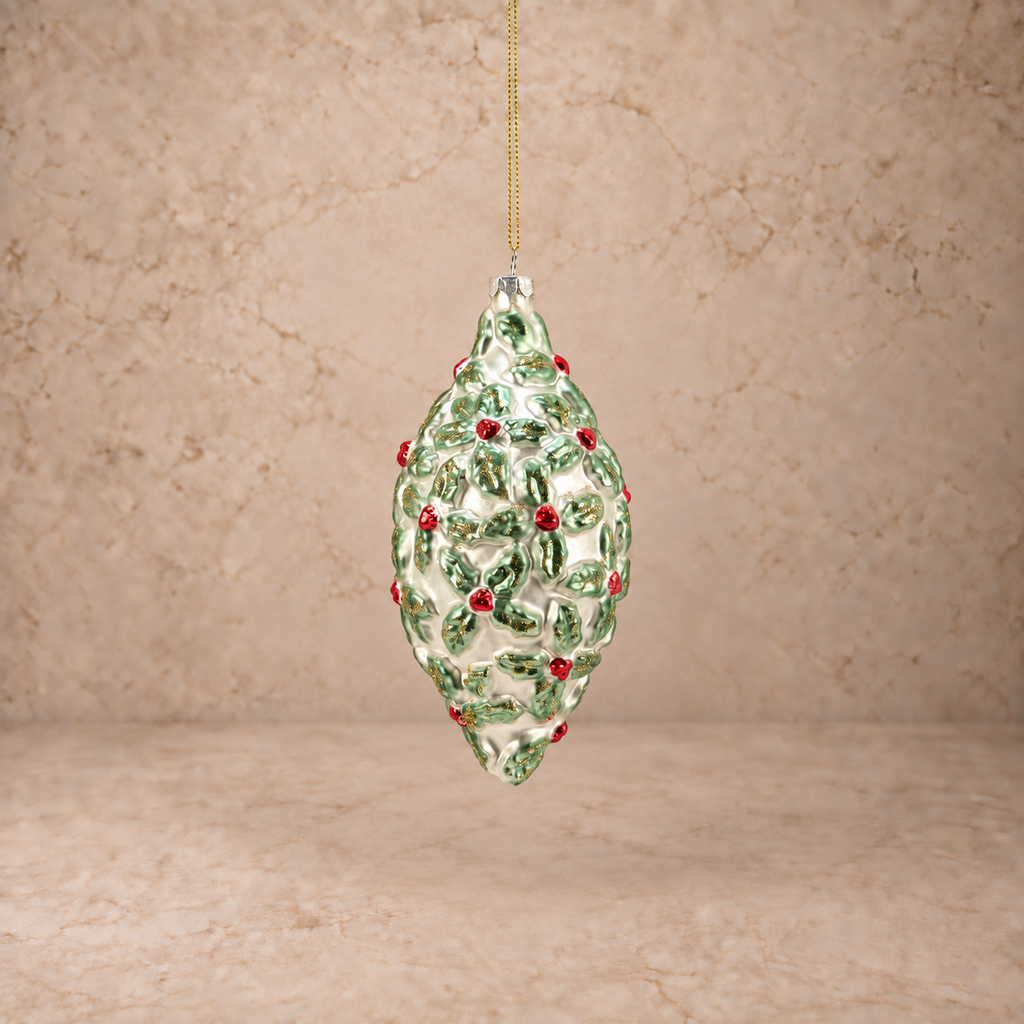 Holly Finial Glass Ornament