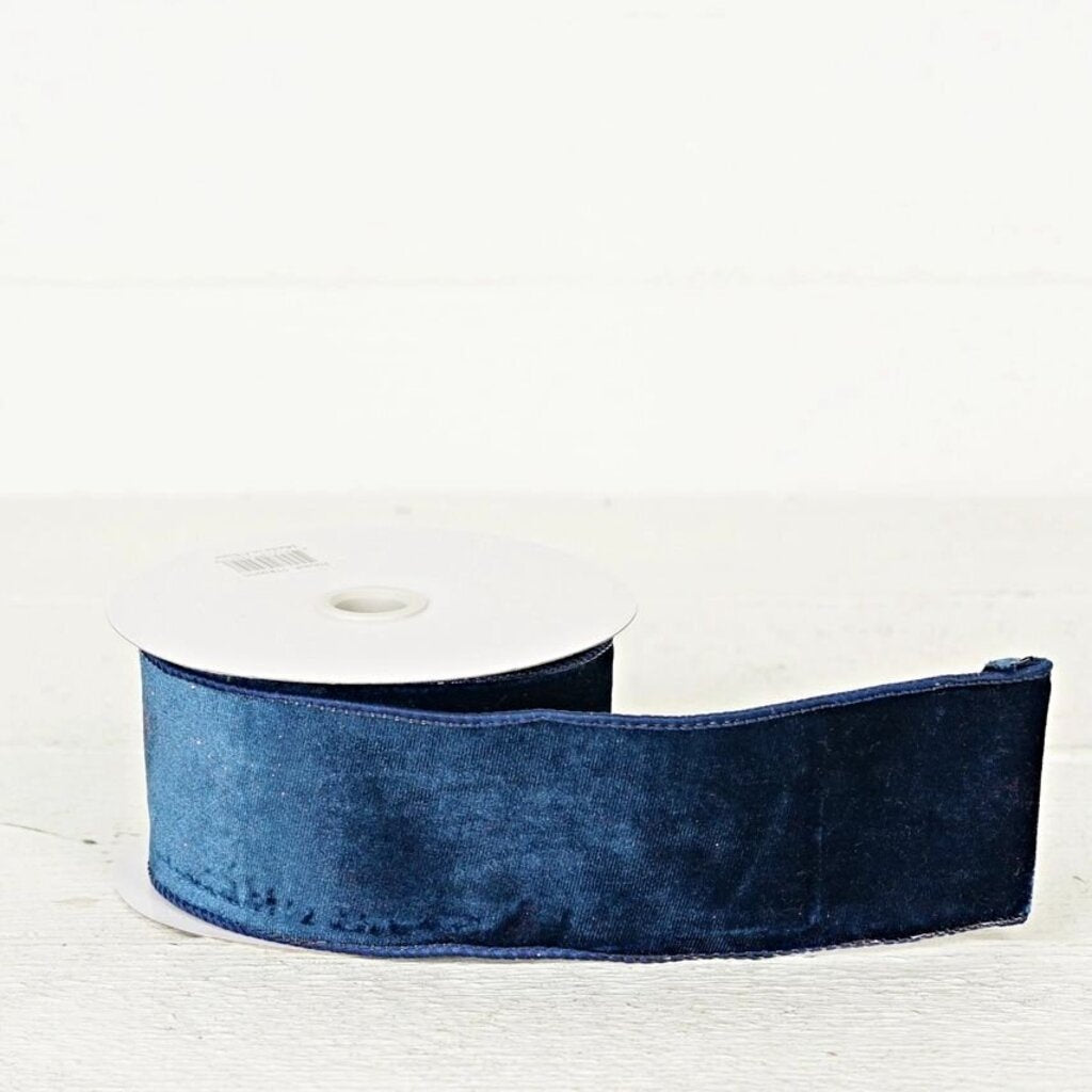 Wired Navy Blue Velvet Ribbon