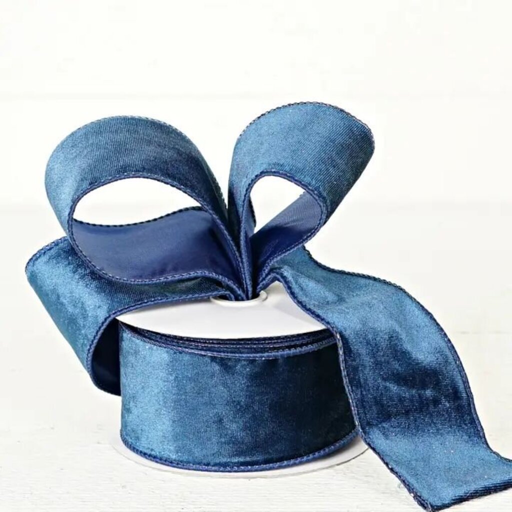 Wired Navy Blue Velvet Ribbon