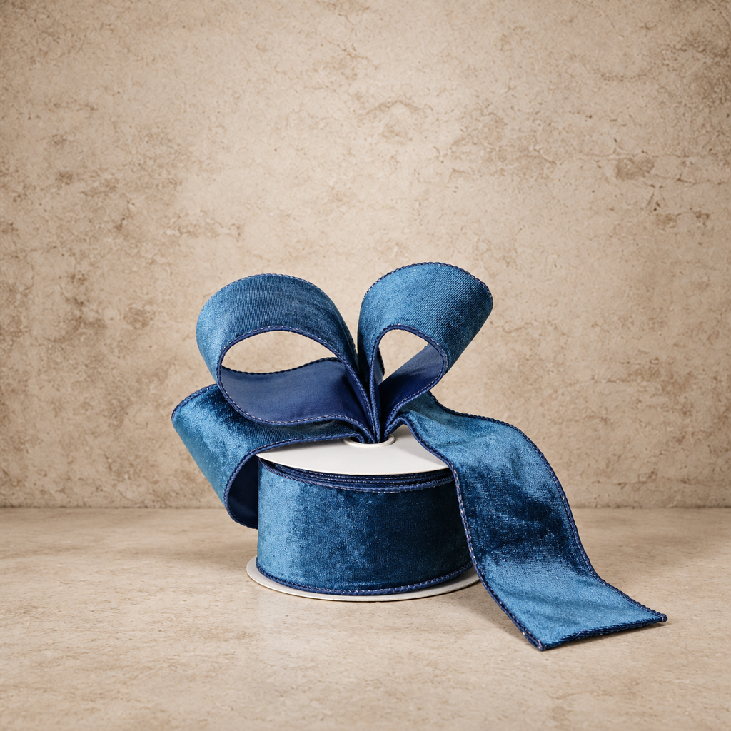 Wired Navy Blue Velvet Ribbon