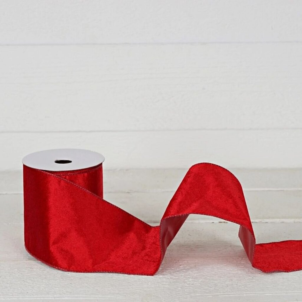 4" Wired Metallic Red Velvet Ribbon