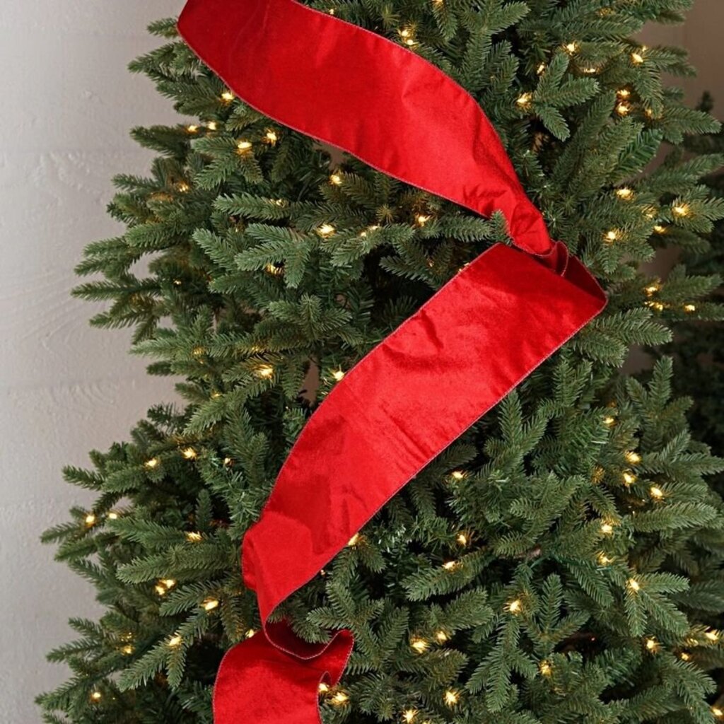 4" Wired Metallic Red Velvet Ribbon