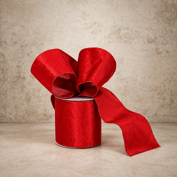 4" Wired Metallic Red Velvet Ribbon