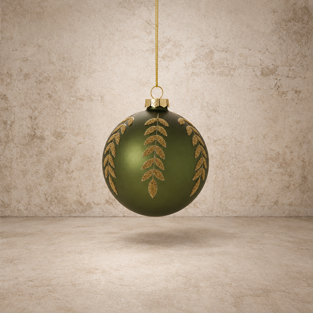 4" Green Beaded Leaf Ornamanet