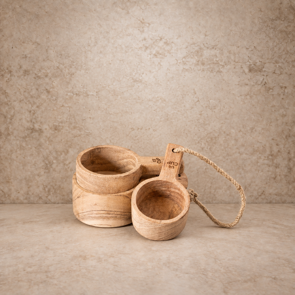 Set of 3 Acacia Wood Measuring Cups