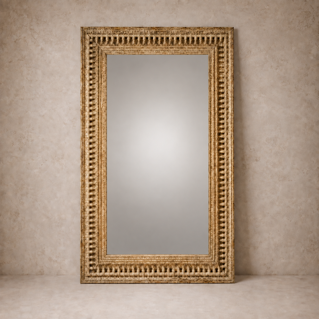 White Carved Wooden Mirror