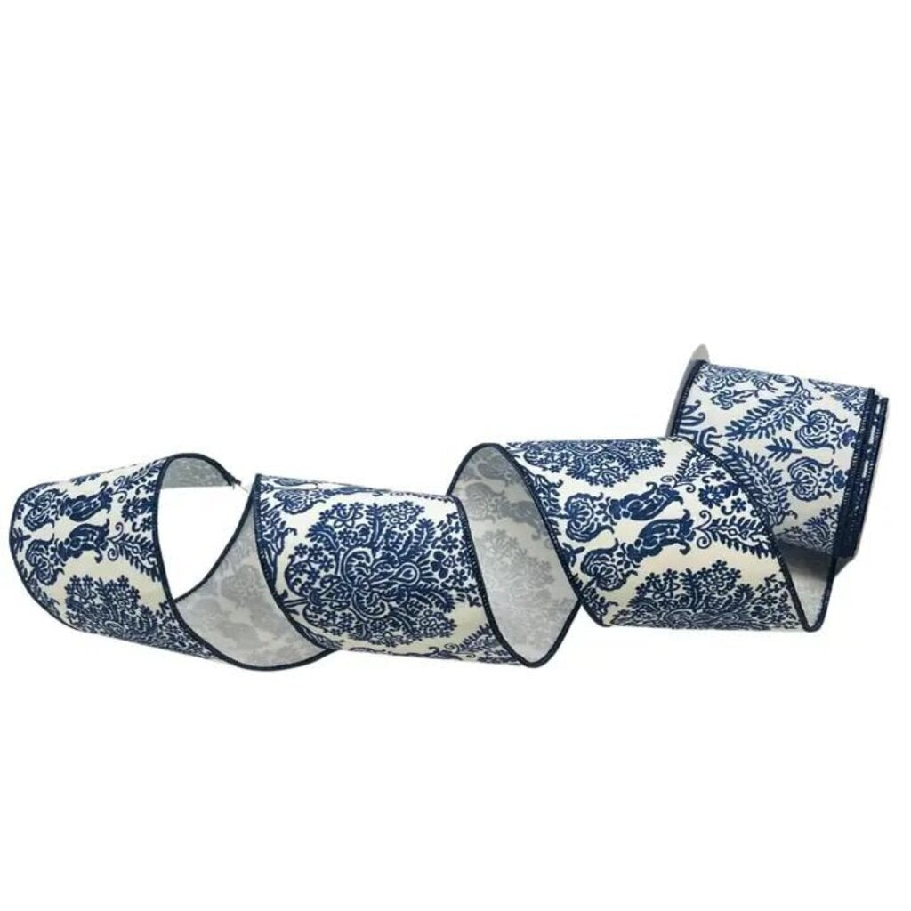 Blue Chinoiserie on White Ribbon - 10yrds