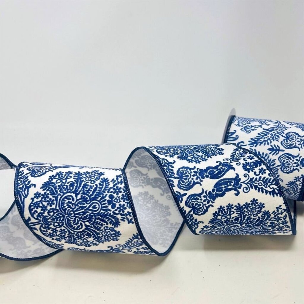 Blue Chinoiserie on White Ribbon - 10yrds