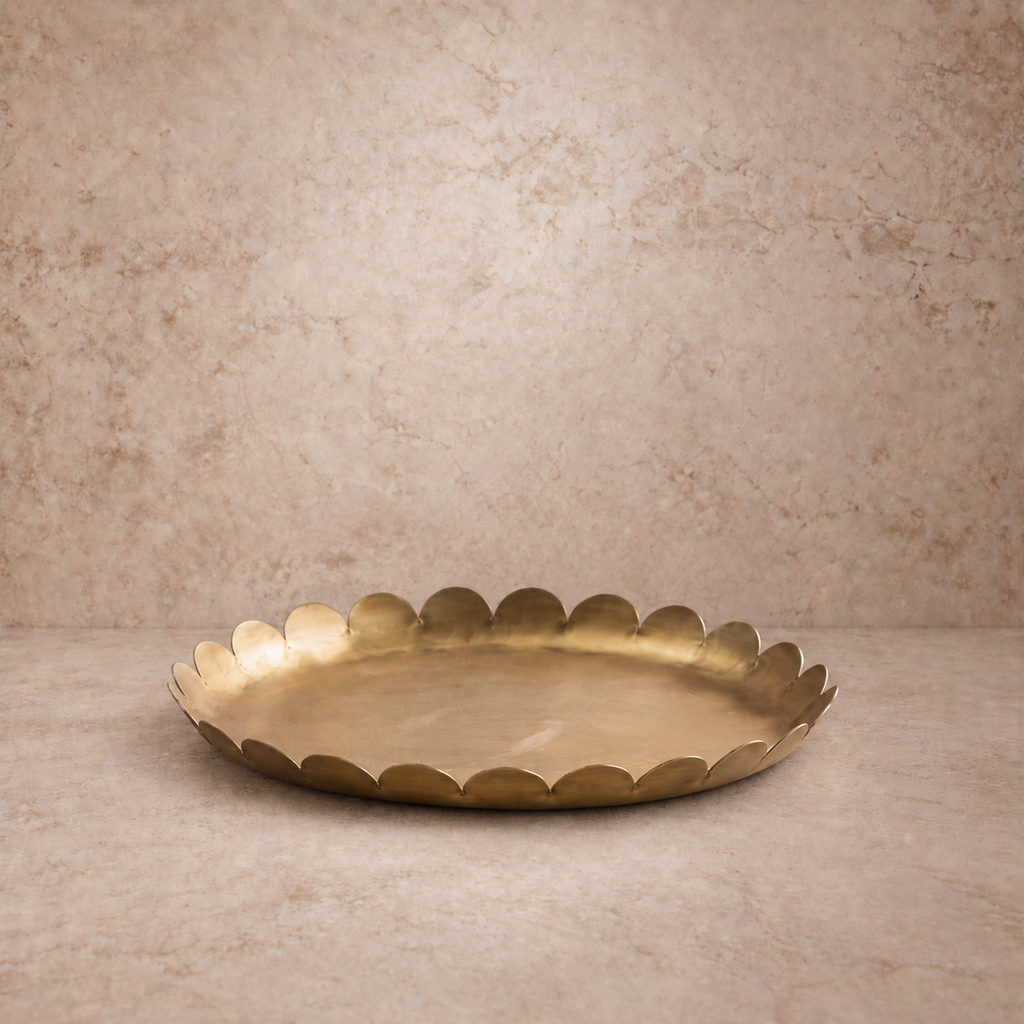 Beautiful Scalloped Brass Round Tray