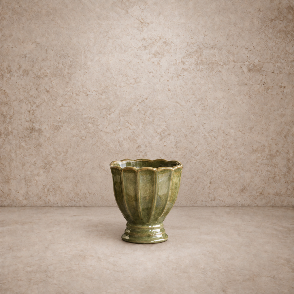 Vintage Green Scalloped Planter