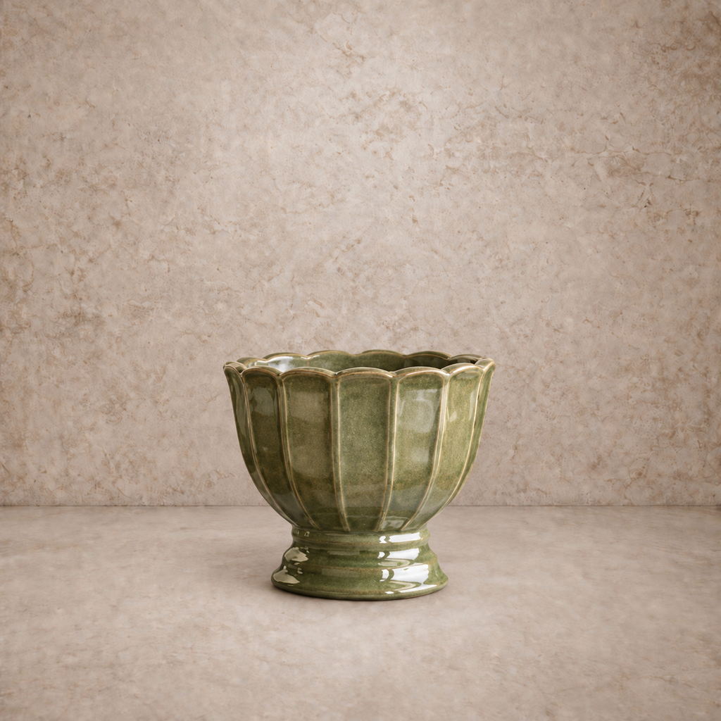 Vintage Green Scalloped Planter