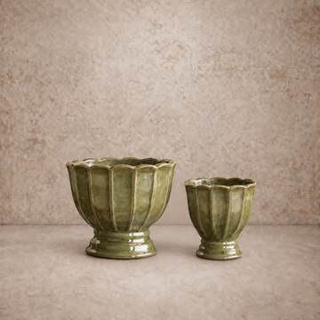 Vintage Green Scalloped Planter