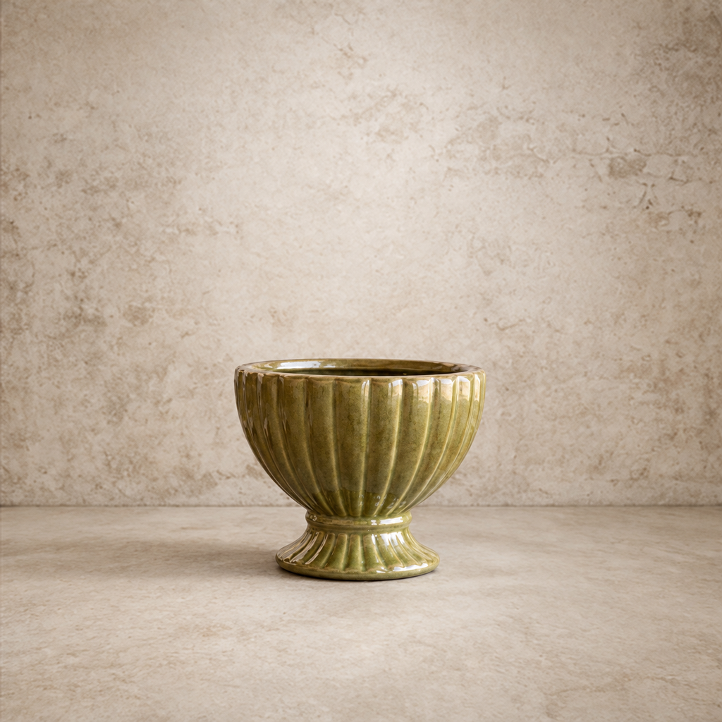 Vintage Green Ribbed Planter