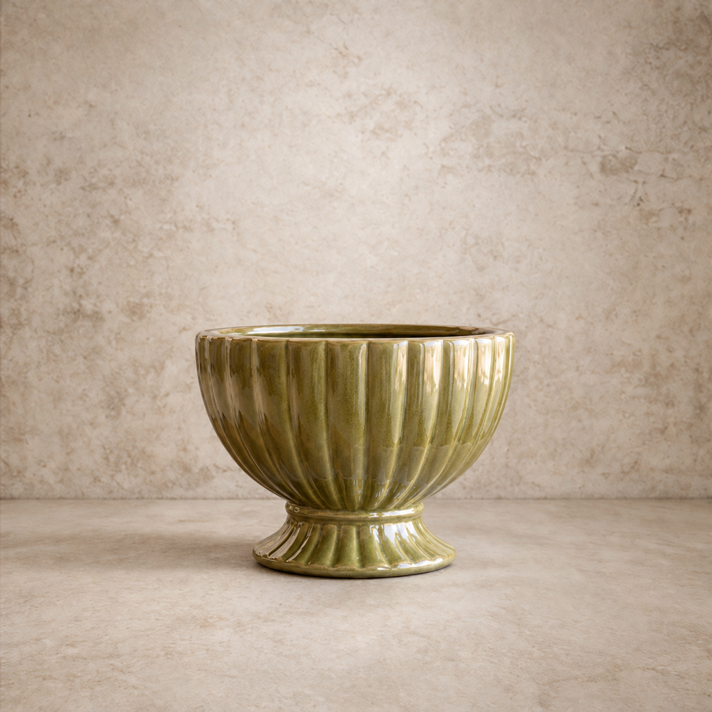 Vintage Green Ribbed Planter