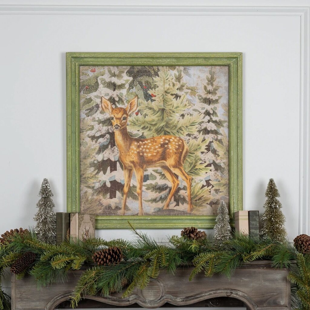 Frame Fawn In Forest Print