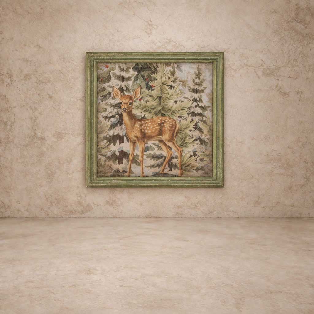 Frame Fawn In Forest Print