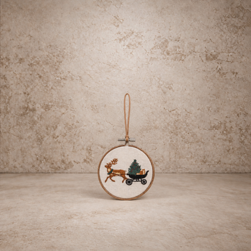 Reindeer + Sleigh Embroidered Ornament