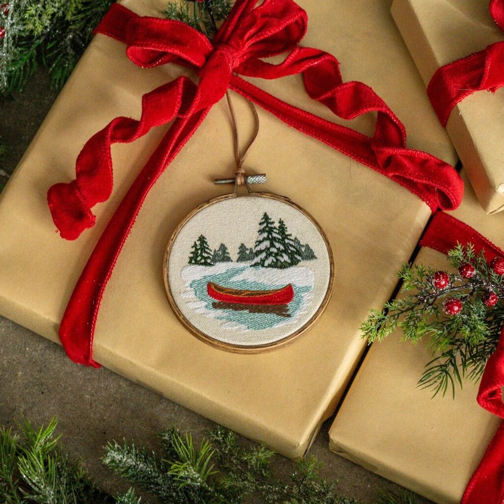 Winter Canoe Embroidered Ornament