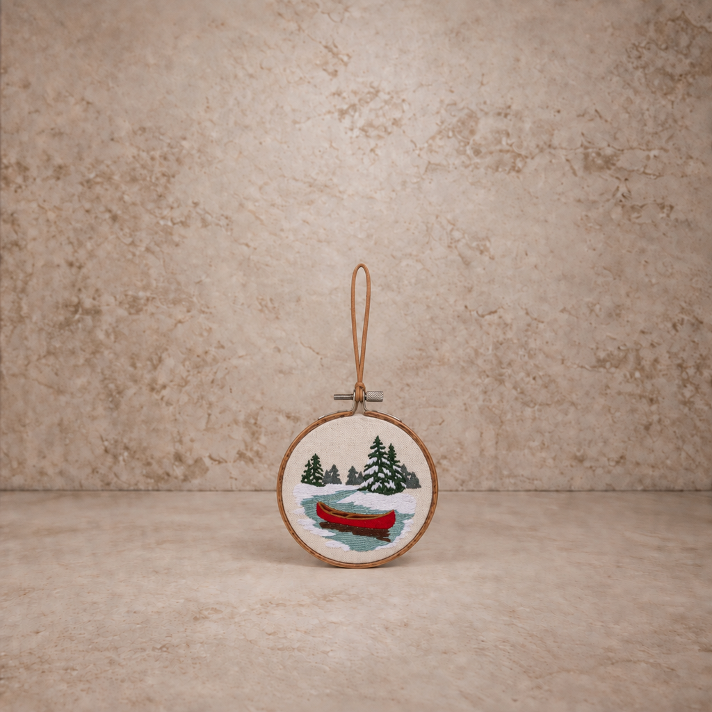 Winter Canoe Embroidered Ornament
