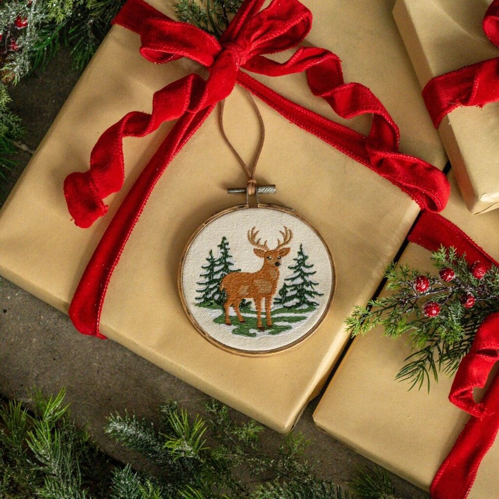 Winter Deer Embroidered Ornament