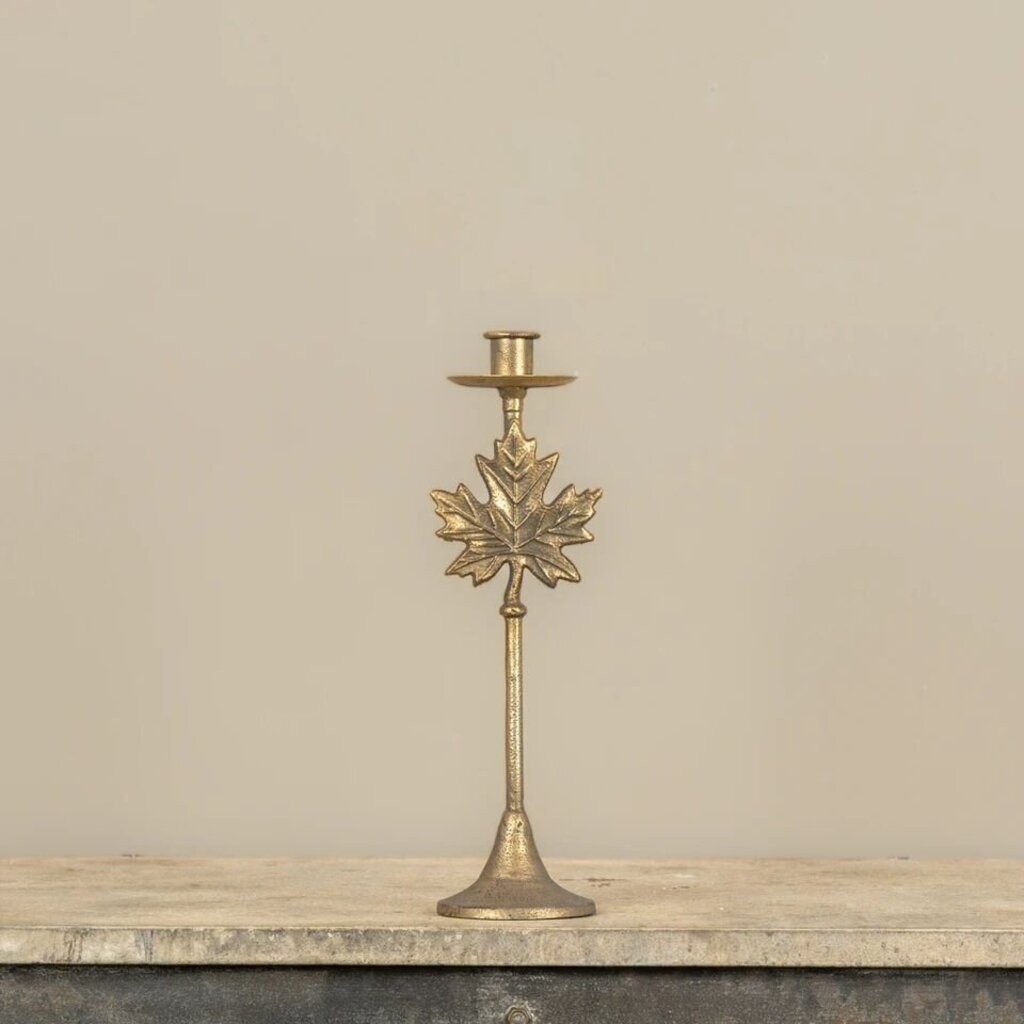 Gold Maple Leaf Taper Candle Holder