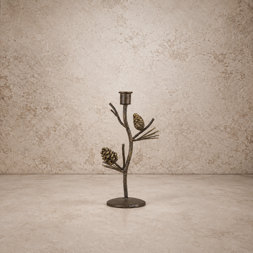 Tree Branch with Pinecones Taper Candle Holder