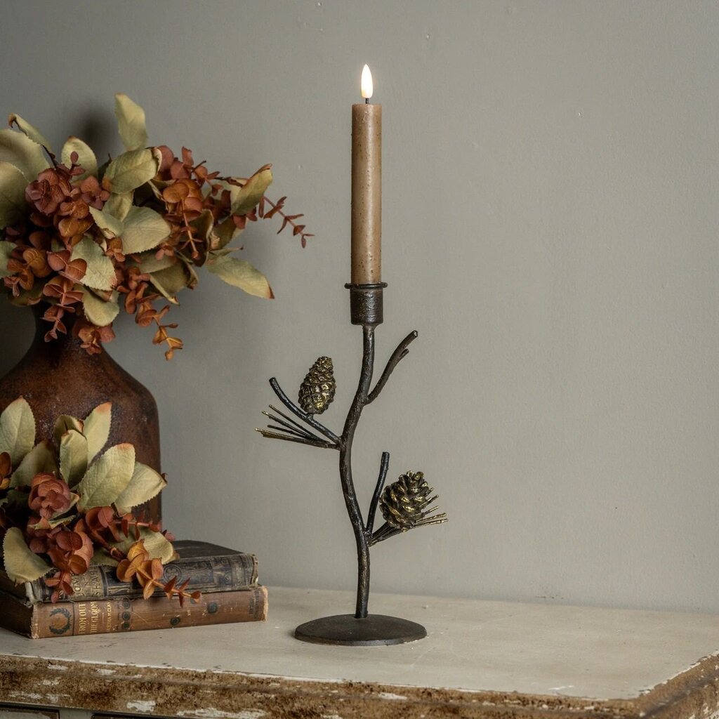 Tree Branch with Pinecones Taper Candle Holder