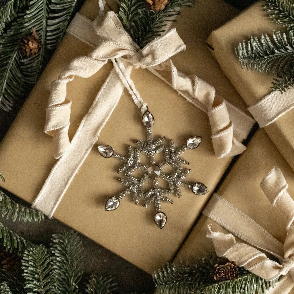 Antique Silver Rhinestone Snowflake Ornament