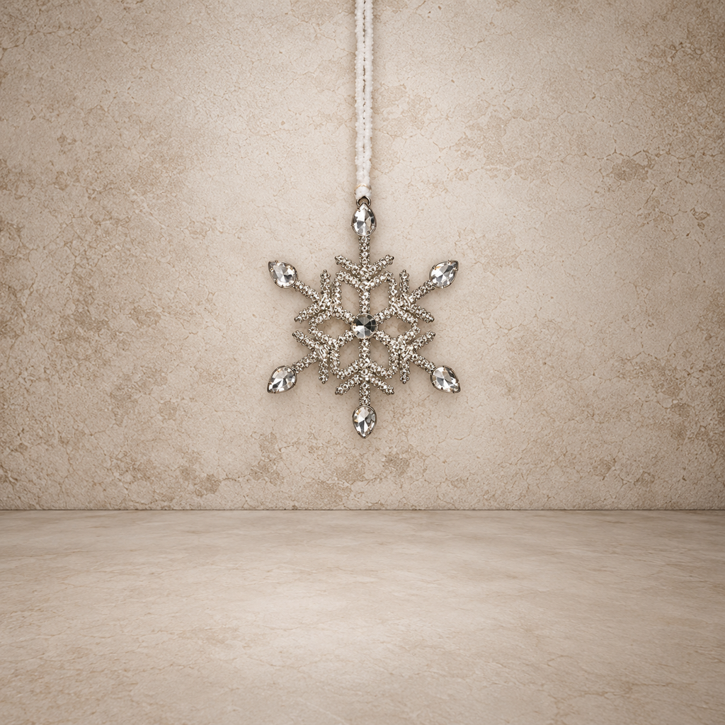 Antique Silver Rhinestone Snowflake Ornament