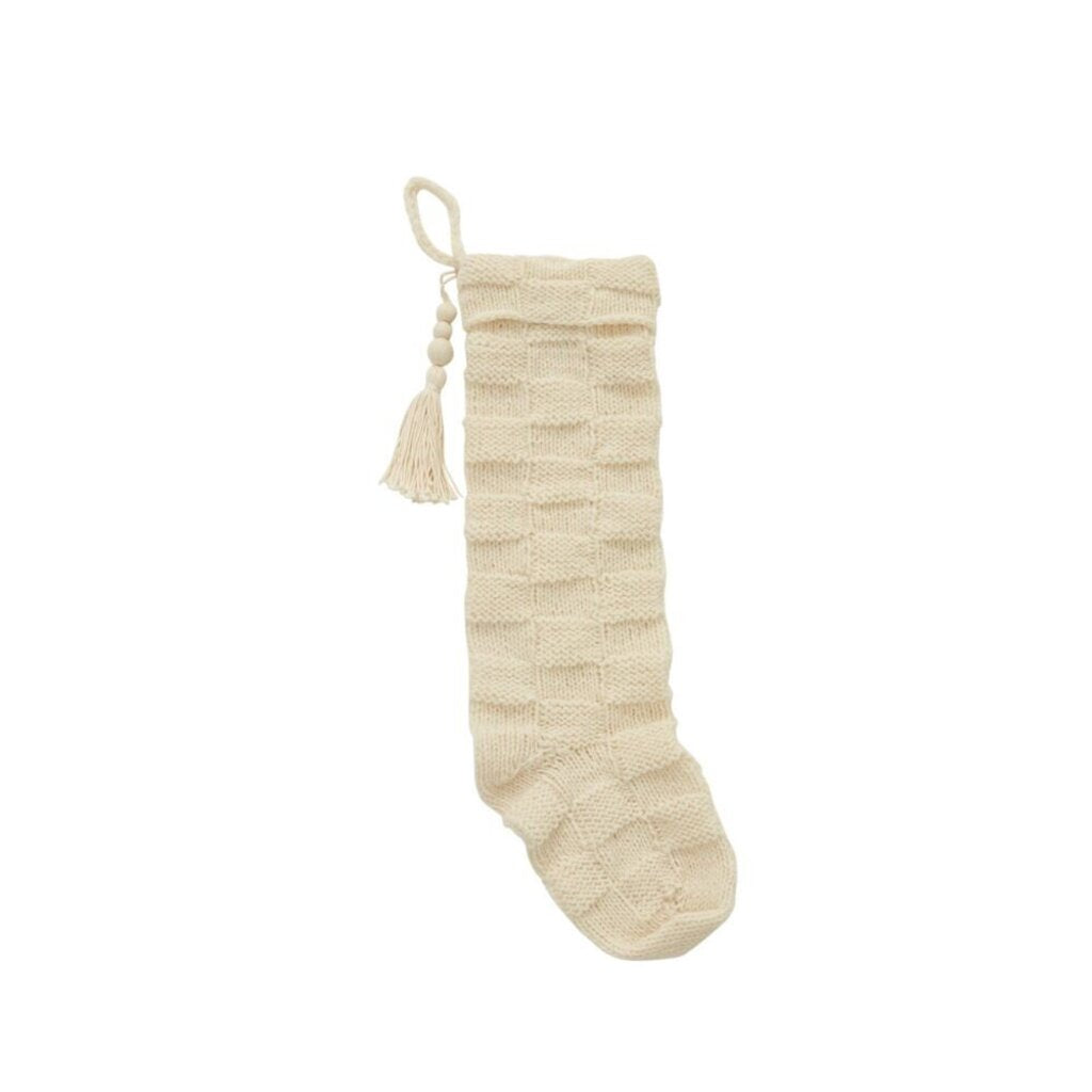 Cream Knit Check Stocking