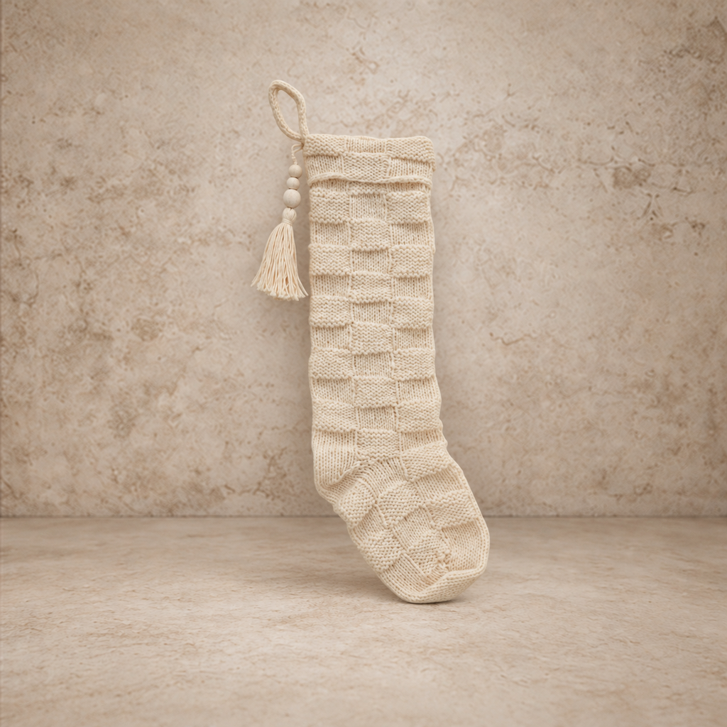 Cream Knit Check Stocking