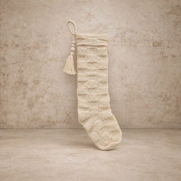 Cream Knit Check Stocking