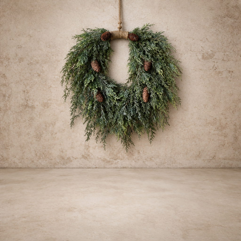 Silver Thread Cedar Wreath - 28"
