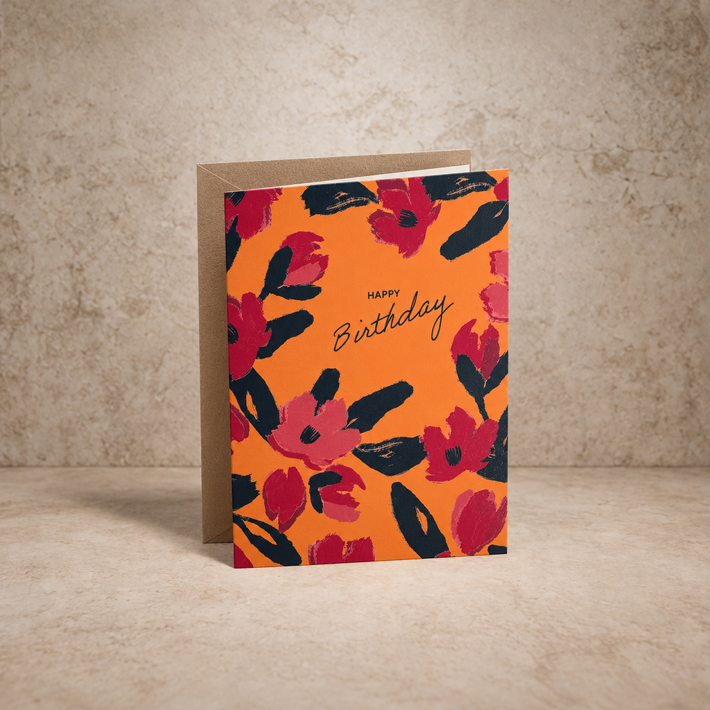 Orange Floral Birthday Card