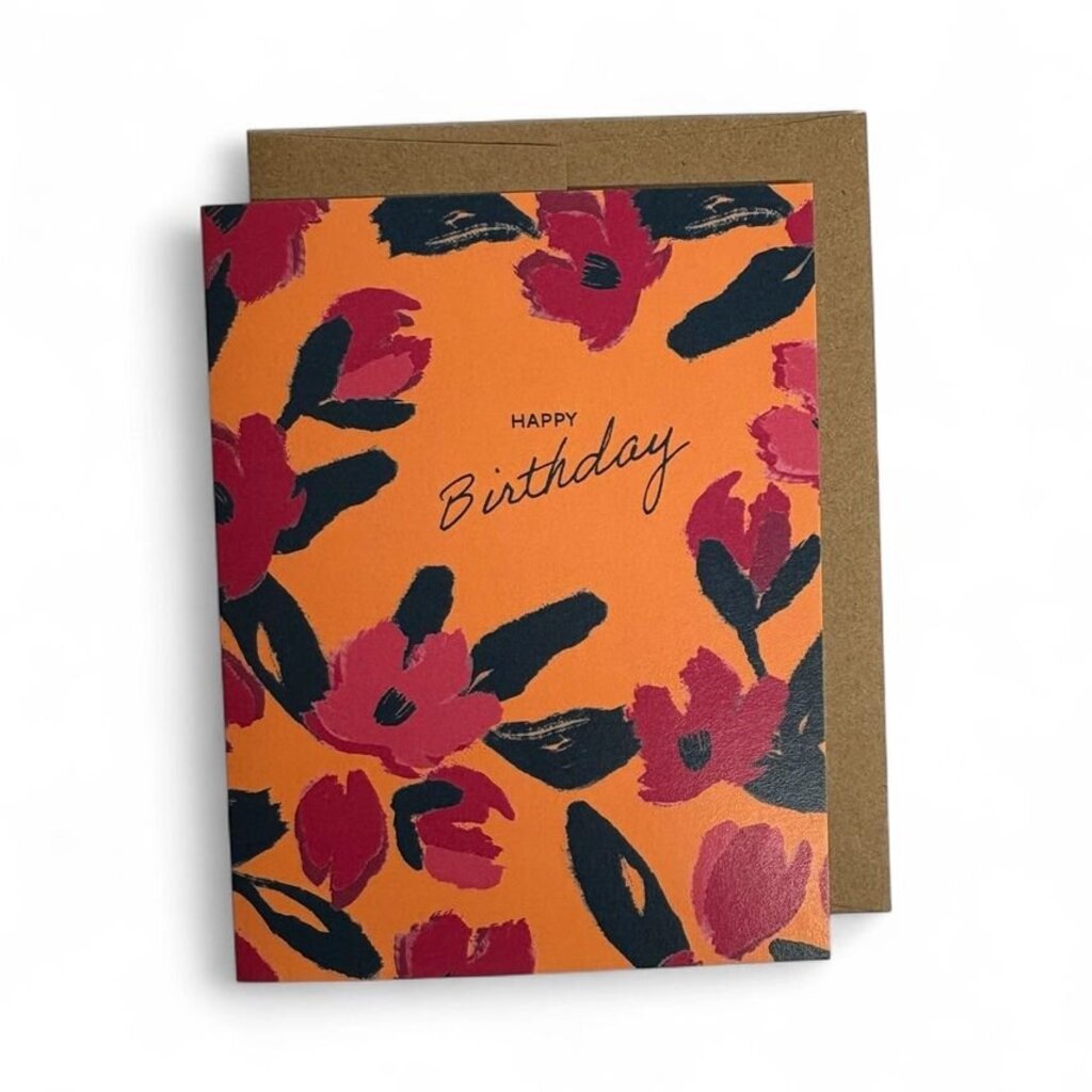 Orange Floral Birthday Card