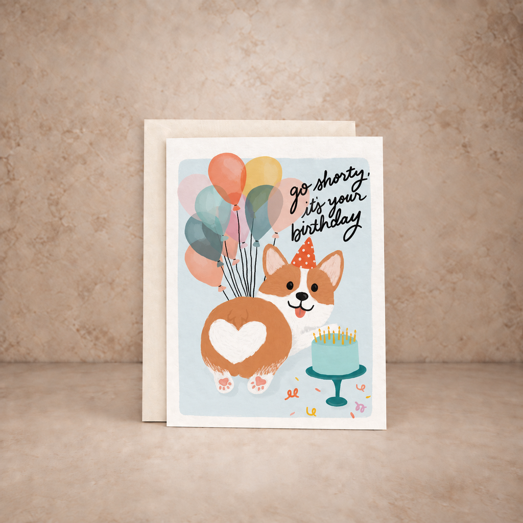 Shorty Corgi Birthday Card