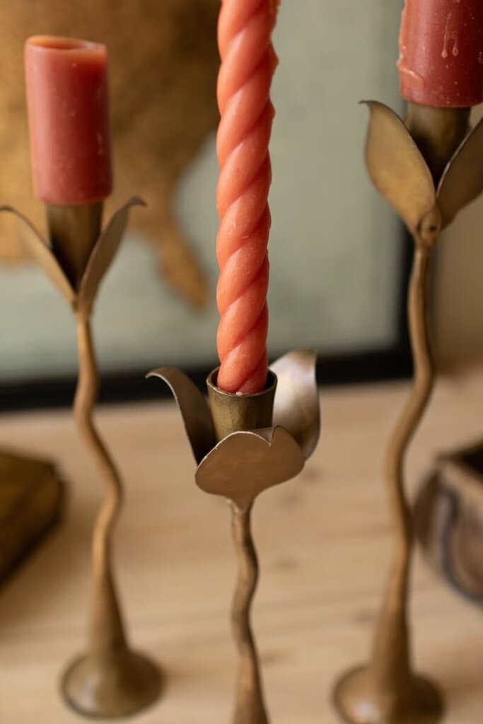 Forged Iron Leaves Taper Candle Holder