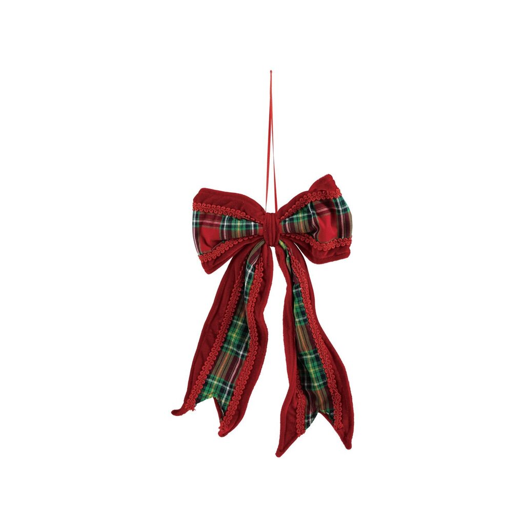 Oversized Velvet Red + Green Plaid Bow Ornament