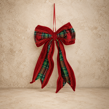 Oversized Velvet Red + Green Plaid Bow Ornament