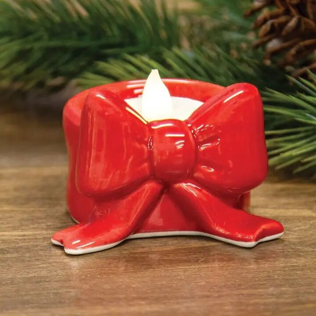 Red Ceramic Bow Tealight Holder