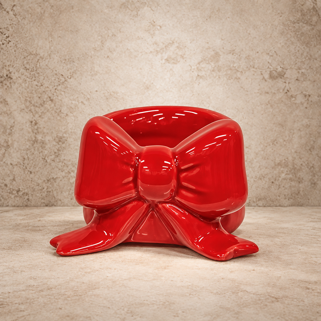 Red Ceramic Bow Tealight Holder