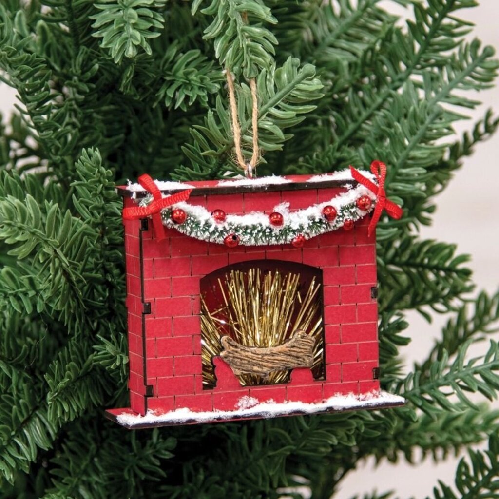 Snowy Winter Wooden Fireplace Ornament