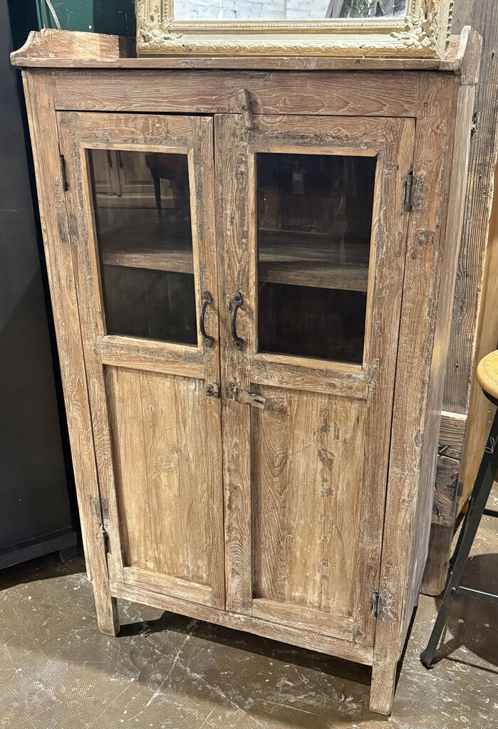 Beautiful Old Wood 2 Glass Door Cabinet