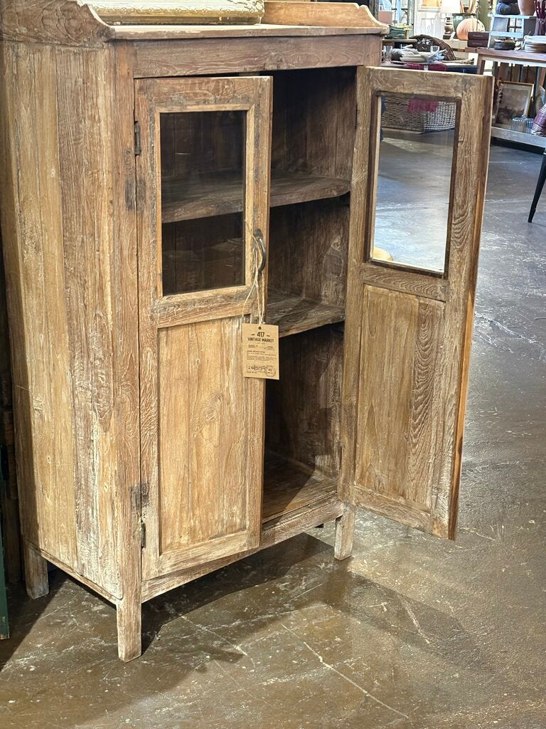 Beautiful Old Wood 2 Glass Door Cabinet