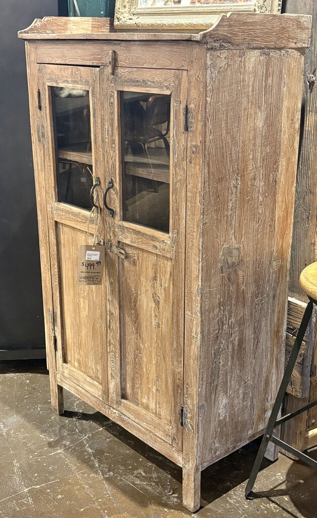 Beautiful Old Wood 2 Glass Door Cabinet