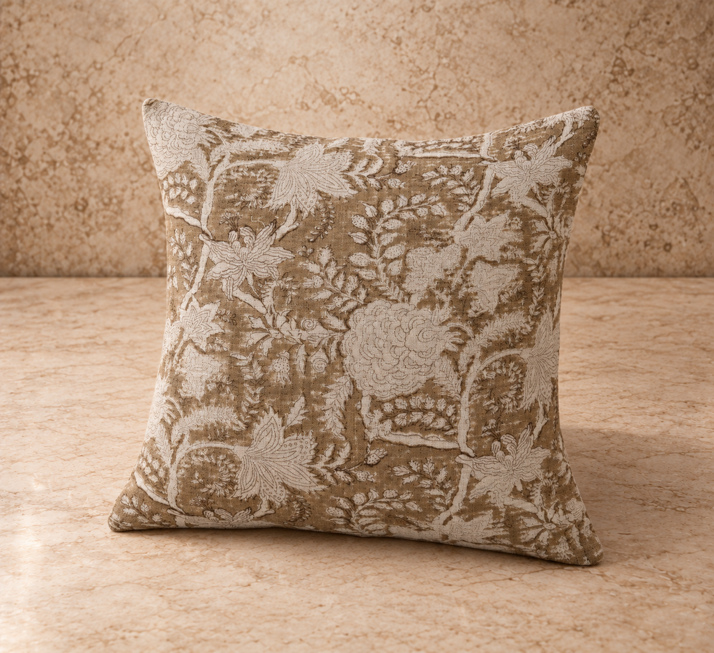 Cotton Block Floral Pillow