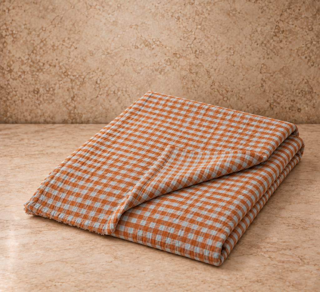 Burnt Orange Gingham w/ Sherpa Backing Throw
