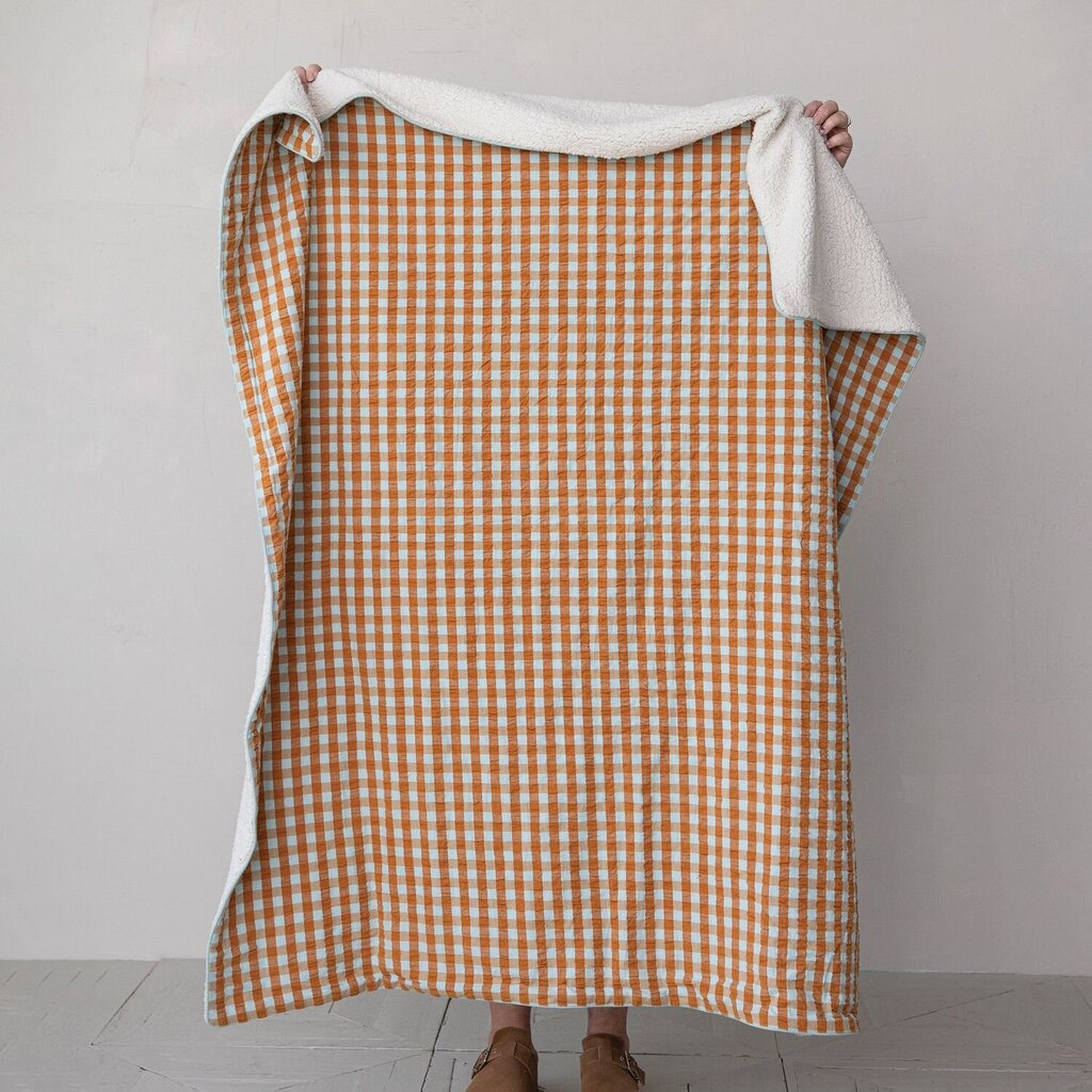 Burnt Orange Gingham w/ Sherpa Backing Throw